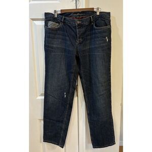 Eddie Bauer Relaxed Flannel‎ Lined Jeans Women's Sz 14 Straight Leg Distressed